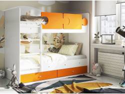 Кровать двухъярусная Тетрис латы с бортиками белый-оранжевый