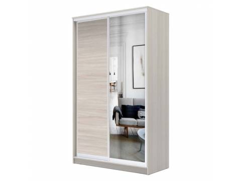 Шкаф-купе Хит 2200 ЛДСП с зеркалом Ясень шимо светлый