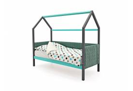 Кровать-домик мягкий Svogen графит-мятный