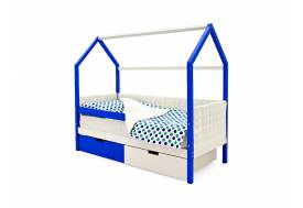 Кровать-домик мягкий Svogen с ящиками и бортиком сине-белый