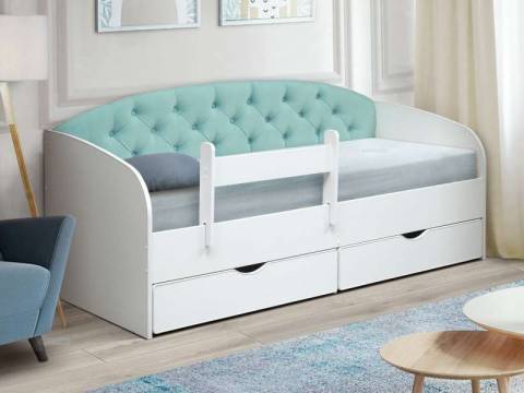 Кровать с мягкой спинкой Софа №9 бирюза с бортиком 800х1900