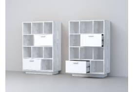 Комод Эго К-1 2 ящика бетон светлый/белый глянец на цоколе