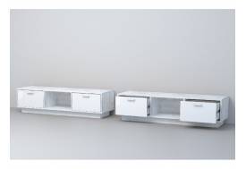 ТВ тумба Эго Т-3 бетон светлый/белый глянец на цоколе