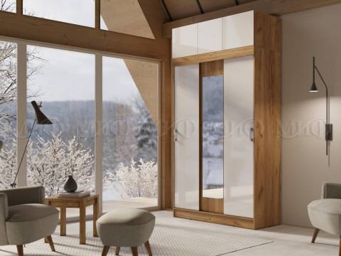 Шкаф с антресолью Бася/Роджина Белый глянец холодный/Дуб крафт