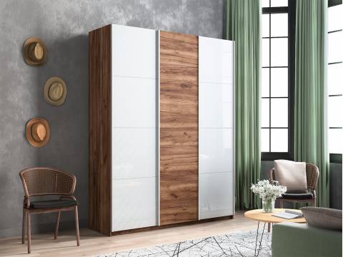 Шкаф-купе Прайм 3-х дверный 2100 два Стекла Белые/ДСП Крафт табачный