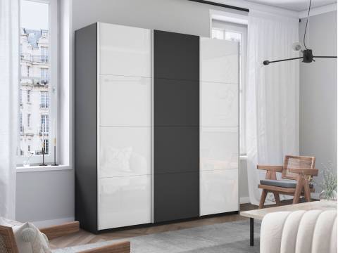 Шкаф-купе Прайм 3-х дверный 2100 два Стекла Белые/ДСП Серый Диамант