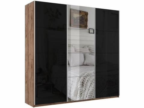 Шкаф-купе Прайм 3-х дверный 1800 два Стекла Черные/Зеркало Крафт табачный