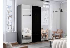 Шкаф-купе Прайм Широкий 3-х дверный два зеркала/стекло черное Серый Диамант