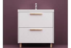 Тумба Кристалл 60 напольная 2 ящика ручка дуб, раковина Океан 60 Суфле