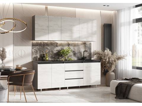 Кухня Челси 2000 мм Компановка №2 Дуб крафт Белый, Графит (Кастилло)