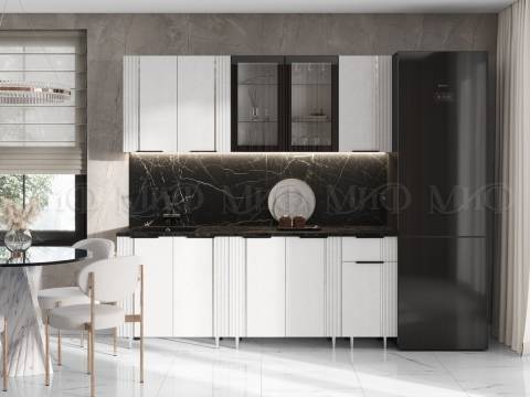 Кухня Виктория 2000 мм Пластер Бьянко/Белый (Кастилло темный)