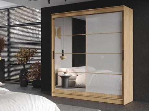 Шкаф-купе Гранд-1 2000 Дуб Вотан-двери Зеркало-Лакобель белый